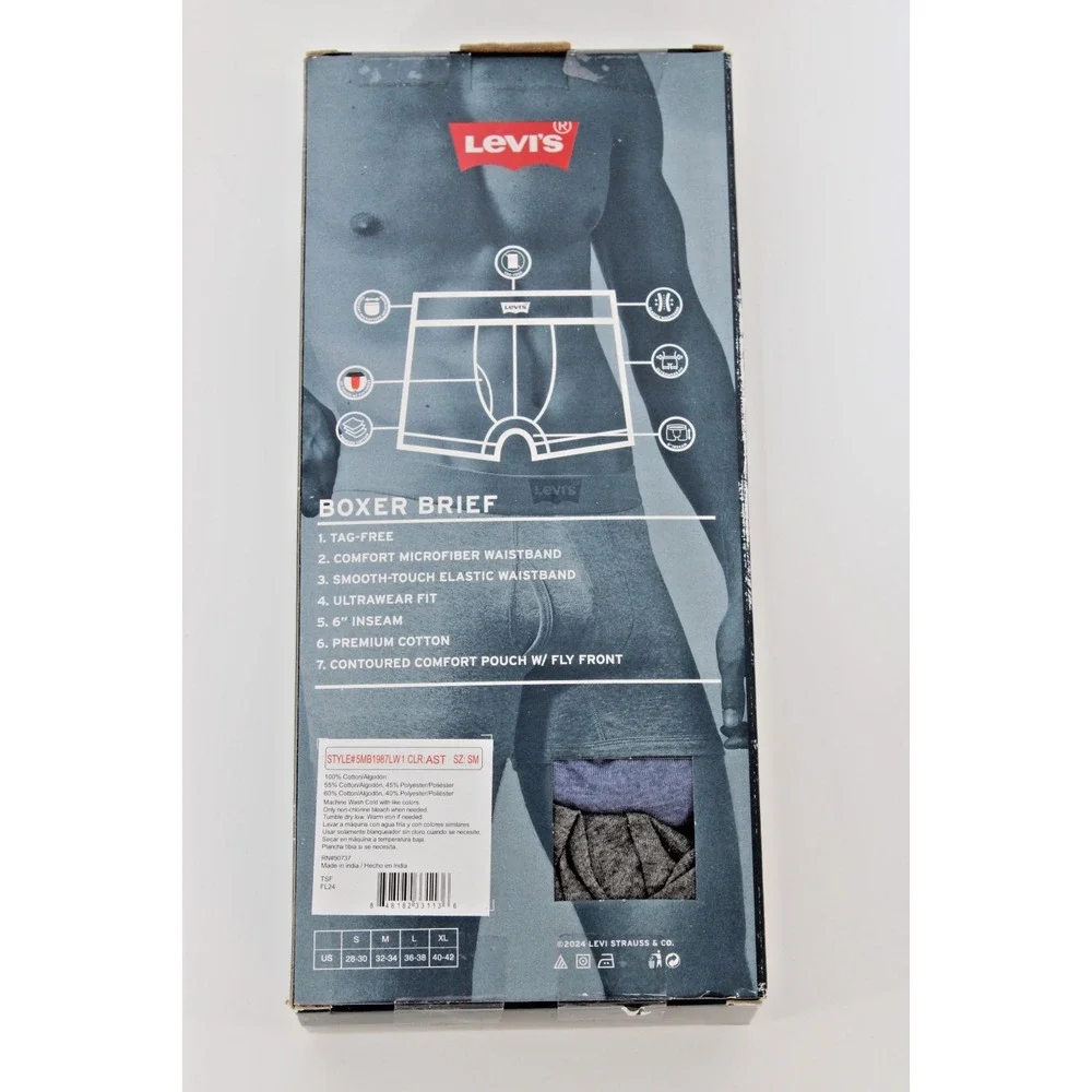Levi's Men's Boxer Brief 5‎ Pack 100% Cotton Size S Levis